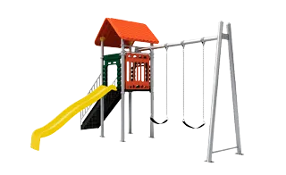 Juego modular con torre, resbaladilla y columpios