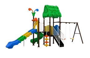 Juego modular con dos toboganes y columpios